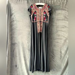 Johnny Was grey with color embroidery silk/cotton long dress.